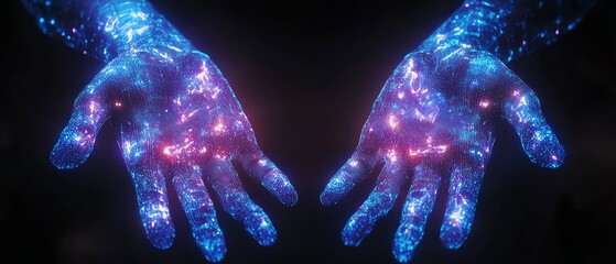 Poster - futuristic hands controlling a digital interface, symbolizing innovation and datadriven technology, glowing elements, modern hightech design