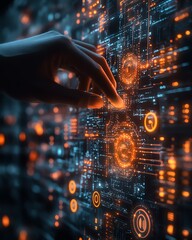 Poster - hands engaging with a glowing, futuristic digital interface, representing cuttingedge technology, data processing, and innovation in a connected world