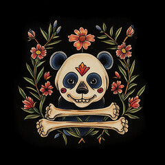 Wall Mural - Panda tattoo flash illustration