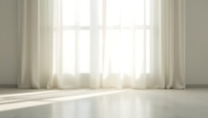 Aufkleber - Soft white light filters through a sheer curtain, illuminating the room and casting gentle shadows on the floor surfaces nearby._00003_