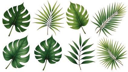 Aufkleber - Set against a white abstract background, this collection of tropical leaves showcases vibrant foliage in a decorative design._00003_