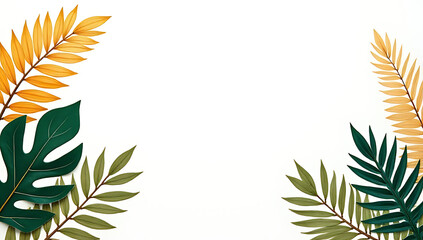 Aufkleber - Set against a white abstract background, this collection of tropical leaves showcases vibrant foliage in a decorative design._00002_