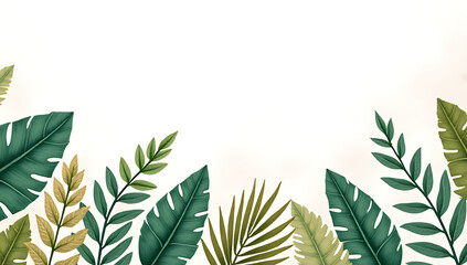 Aufkleber - Set against a white abstract background, this collection of tropical leaves showcases vibrant foliage in a decorative design._00001_
