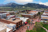 Boulder, Colorado's downtown area and it's vibrant Pearl Street Mall located at the foot of the Rocky Mountains