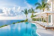 © neiros - A tropical sky backdrop for a serene ocean view at a luxury resort's infinity pool.