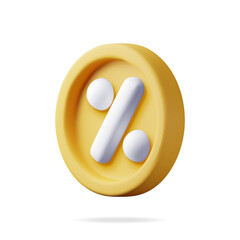 Poster - 3D percent sign in gold coin isolated. Render money, finance or business concept. Percentage, sale, discount, promotion and shopping symbol. Offer, price tag, coupon, bonus. Vector illustration