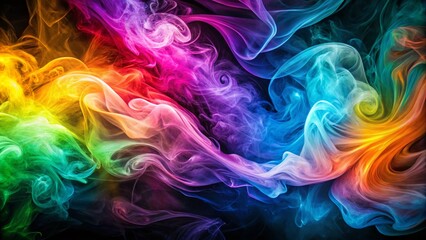 Poster - Abstract Fantasy Smoke Background, Colorful Swirling Nebula, Black Header, Desktop Wallpaper, Artistic Design, Digital Art, Fantasy Art, Mystic Smoke