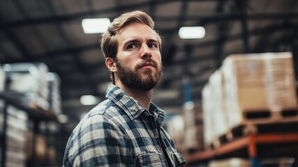 Poster - Supervisor controlling goods standing in a warehouse