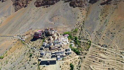 Wall Mural - Aerial view of kee monastery is a biggest tibetan buddhist monastery located at an altitude of 4,166 m close to spiti river in spiti valley of himachal pradesh, India.