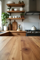 Poster - End grain wood countertop subtly focuses attention away from cluttered morning kitchen counter as it takes center stage for a product display._00001_