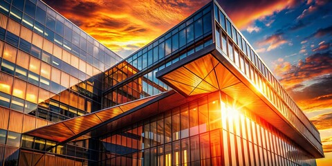 Poster - Abstract Orange Flare Architecture Photography: Modern Building Sunset Glow