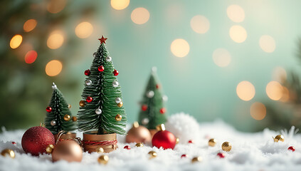 Aufkleber - Cute pine tree elements and colorful ornaments on a festive holiday background in a small gift box design concept._00002_