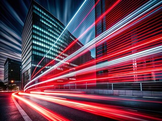 Poster - Abstract Red White Light Motion Blur Photography, Black Background, Architectural, Generative AI Art