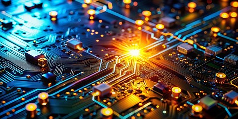 Poster - Abstract Tech Background: Glowing Lights, Futuristic Digital Art, High-Resolution Wallpaper