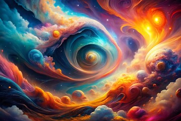 Poster - Abstract Wavy Background, Colorful Swirls, Vibrant Hues, Artistic Aerial Photography
