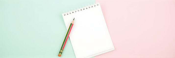 Aufkleber - Colorful pencil sits on white notepaper against a soft pastel background in this graphic design for a flat lay visual presentation._00003_