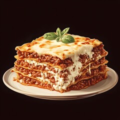 Wall Mural - Delicious lasagna slice on a plate, close-up.