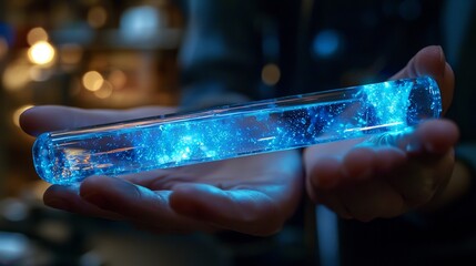 Poster - A person is holding a blue glass tube