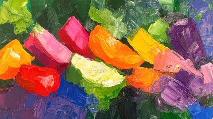 Aufkleber - A vibrant abstract painting featuring colorful vegetables in a textured style.