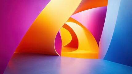 Poster - A vibrant abstract space with flowing curves in bright colors.