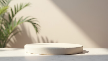 Aufkleber - Beautiful sandstone top product display platform with a selective focus on its white and visually appealing design features prominently._00002_