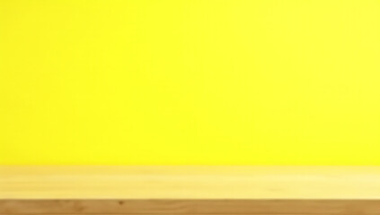 Poster - A wooden tabletop sits empty on a bright yellow pastel colored background with no signs of clutter or decorations nearby._00001_