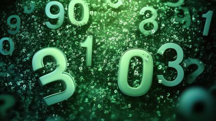 Poster - dynamic abstract green 3d number matrix background for digital concepts