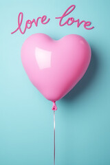 Poster - A pink balloon in a heart shape floats against a calm blue background with endearing handwritten love text surrounding it._00003_