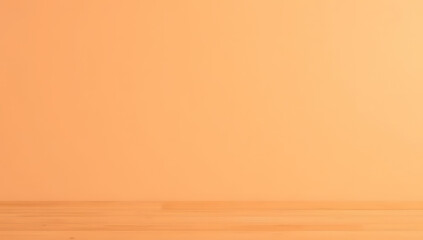 Aufkleber - A minimalist wooden tabletop is displayed against an orange pastel colored background with a completely empty surface area._00001_
