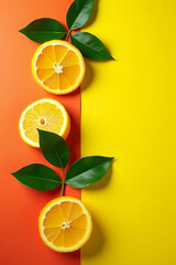 Aufkleber - A colorful top view design features overlapping orange and lemon leaves against a vibrant colored background for a fresh look._00001_