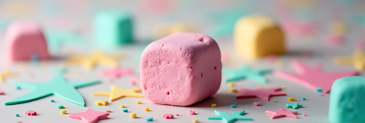Poster - A colorful marshmallow sits atop a decorative background with a flat lay texture creating a lively party atmosphere and celebratory feel overall._00003_