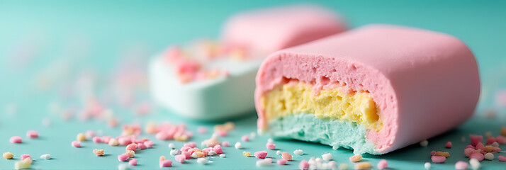 Poster - A colorful marshmallow sits atop a decorative background with a flat lay texture creating a lively party atmosphere and celebratory feel overall._00001_