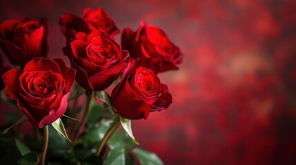 Wall Mural - Elegant Display of Red Roses Against a Soft Red Background for Romantic Occasions and Celebrations of Love and Affection