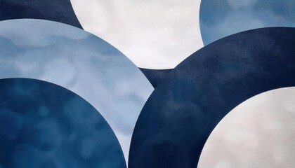 Leinwandbilder - Abstract Overlapping Blue and White Geometric Circular Shapes with Textured Gradients. Minimalist Banner Design for Modern Interior Decor, Branding, or Digital Backgrounds