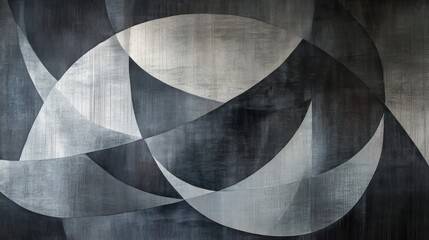 Aufkleber - Abstract artwork featuring overlapping geometric shapes in shades of gray and silver.