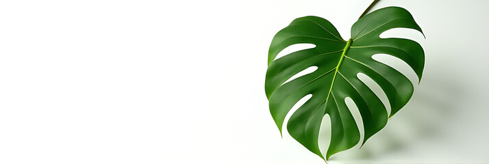 Poster - A beautiful Monstera leaf branch takes center stage against a clean white background in this tropical botanical decoration design template._00001_