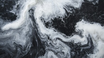 Poster - Abstract black and white swirls resembling fluid motion in a dynamic pattern.