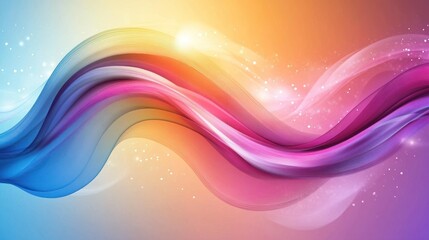 Poster - Abstract colorful waves with a soft gradient and sparkling elements.