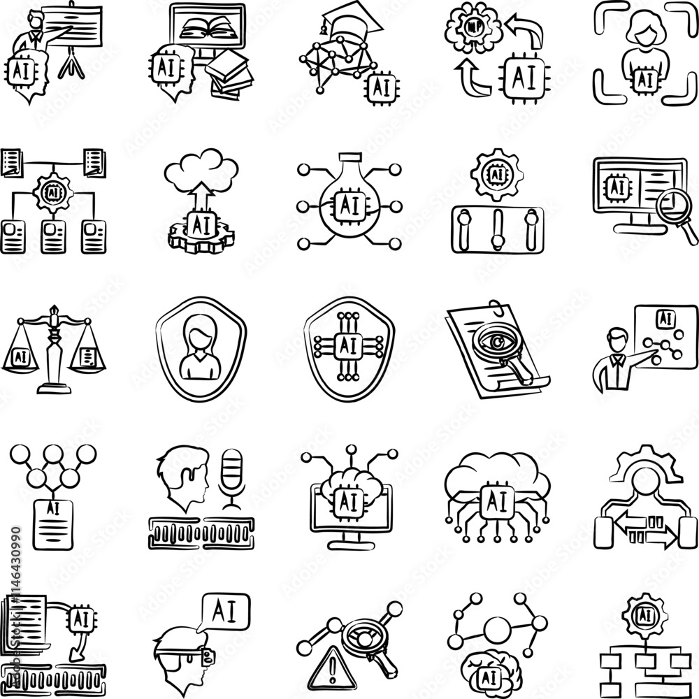 How to use AI 25 icon bundle in hand drawn style Stock Vector | Adobe Stock