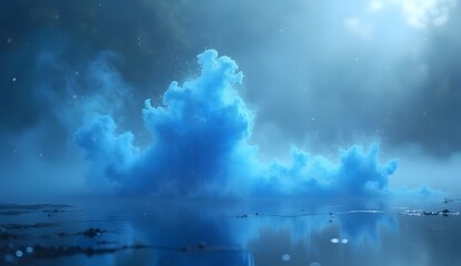 Poster - Magic blue cigarette smoke. Magic blue smoke with glitter and small particles of twinkling stars. Fog with luminous particles. Blue vapor with stardust. 