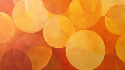 Poster - Abstract composition of overlapping circles in warm hues of orange and yellow.
