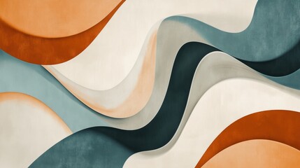Poster - Abstract design featuring flowing shapes in earthy tones and soft colors.