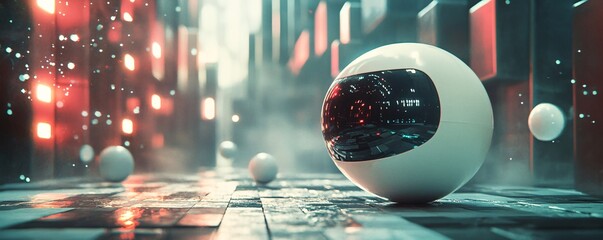 Poster - Futuristic robot exploring neon-lit city street at night