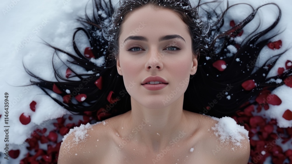 beautiful naked woman lying on snow and looking at camera Stock Photo Adobe Stock