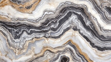 Poster - Abstract design of layered stone with black, white, and gold patterns.