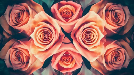 Poster - Artistic composition of roses in a symmetrical pattern against a geometric backdrop, creative shot, Geometric style