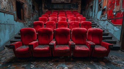 Abandoned Cinema Seats In Decaying Building