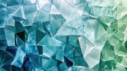 Poster - Abstract image of fragmented ice-like shapes in varying shades of blue and green.
