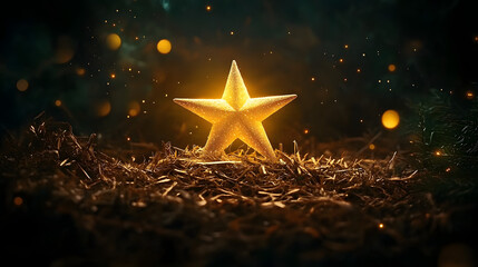Wall Mural - Radiant star over manger marking birth of jesus. peace and divine love. Divine. Illustration