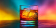 © Giancarlo - Colorful vibrant drink with ice cubes, rainbow background, refreshing beverage, vibrant colors, unique artwork design